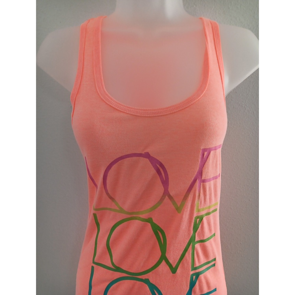 NOBO Racerback Tank Top‎ Womens Large Y2K Ribbed Longline LOVE LOVE LOVE Stretch - Picture 4 of 7
